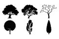 Five Different Types of Black Silhouette Trees nature Royalty Free Stock Photo