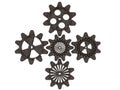 Five differently shaped iron gears