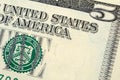 Five dollar bill closeup Royalty Free Stock Photo