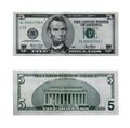 Five dollar bill with path Royalty Free Stock Photo