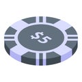 Five dollars casino chip icon, isometric style