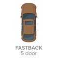 Five Doors Fastback Top View Flat Vector Icon