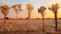 Desert Sunset: Dry Plants And Chrysanthemum Branches In The Burning Sun