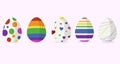 Five easter egg designs in rainbow color