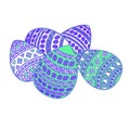 Five easter eggs with geometric ornament on the white background