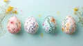 Five eggs with watercolor floral patterns, soft gradient background Royalty Free Stock Photo