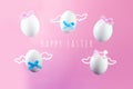 Five eggs with wings and bows on a pink background. The concept for Easter Royalty Free Stock Photo