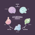 The Five elements of Ayurveda doshas - Ether water air fire and earth with gradient line curve sign in white border icon chart on Royalty Free Stock Photo