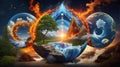 Five elements of nature air water fire earth space creation of natures force Royalty Free Stock Photo