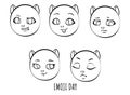 Five emotions of cat`s head - emoji