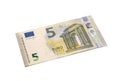 Five euro banknote on white background. Royalty Free Stock Photo