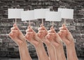 Five Female Hands Holding Blank Signs Against Aged Brick Wall Royalty Free Stock Photo