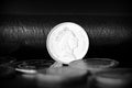 Five fijian cents on a dark background. Black and white