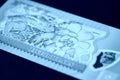 Five Fijian dollars banknote on a dark background close up. Money background blue color toned Royalty Free Stock Photo
