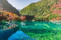 Five Flower Lake at autumn time. Jiuzhaigou nature reserve. Jiuzhai Valley National Park. Royalty Free Stock Photo