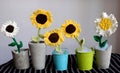Five flower vase on table by knit art for decoration home