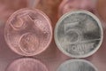 Five Forint and Euro Cent Coin Reverse close-up Royalty Free Stock Photo