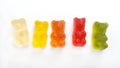 Five fruit gum candy bears Royalty Free Stock Photo