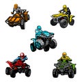 Five full-color quad bikes from different angles, isolated background Royalty Free Stock Photo