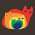 Five funny cats different 5 color. Vector illustration