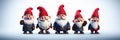 Five Funny gnomes on white background