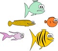 Five funny various fishes - illustration