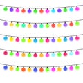 Five garlands with multi-colored light bulbs on a white background Royalty Free Stock Photo