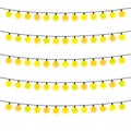 Five garlands with yellow light bulbs on a white background Royalty Free Stock Photo