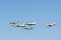 Five generations of SAAB military aircrafts flying in formation