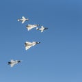 Five generations of SAAB military aircrafts in formation