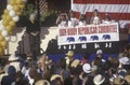 Five girls representing the Iddy-Biddy Republican Committee wave at the audience at a rally for presidential candidate Bob Dole in