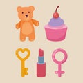 five girly doodle icons