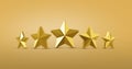 Five Gold rating star symbol of customer satisfaction review service best quality ranking icon or shiny feedback success sign Royalty Free Stock Photo