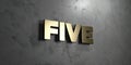 Five - Gold sign mounted on glossy marble wall - 3D rendered royalty free stock illustration