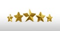 Five gold star rate review customer experience quality service excellent feedback concept on best rating satisfaction background