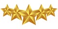 Five gold stars. Rating. Golden stars icons. Royalty Free Stock Photo