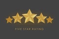 Five golden rating star illustration in gray black background