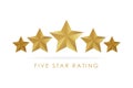 Five golden rating star illustration in white background