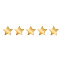 Five golden rating star vector illustration in white background. Royalty Free Stock Photo