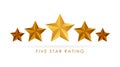 Five golden rating star vector illustration in white background Royalty Free Stock Photo