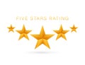 Five golden rating star on white background. Vector stock illustration Royalty Free Stock Photo