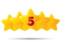 Five golden stars with digit. Star icons on white. Royalty Free Stock Photo