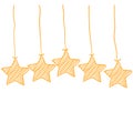 Five golden stars. Doodle cute illustration about the product quality rating.handdrawn style