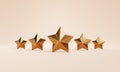 Five golden stars feedback rank vote on orange background. Opinion and marketing survey concept. 3D illustration rendering Royalty Free Stock Photo