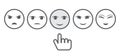 Five Gray Faces Feedback/Mood and hand. Iconic illustration of satisfaction level. Range to assess the emotions of your content. Royalty Free Stock Photo