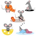 five gray mice with cheese, scarf, threads