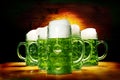 Five Green Beer Glasses on the Wooden Table Royalty Free Stock Photo