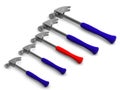 Five hammers. 3d Royalty Free Stock Photo