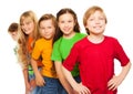 Five happy kids in colorful shirts Royalty Free Stock Photo