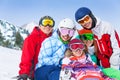 Five happy smiling friends with snowboards Royalty Free Stock Photo